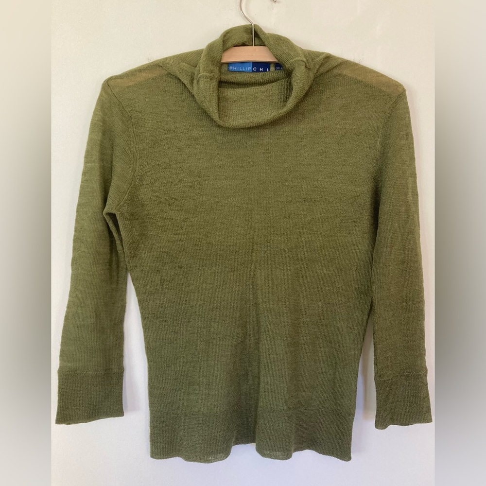 Vintage 90s olive green mohair blend lightweight knit pullover sweater size S